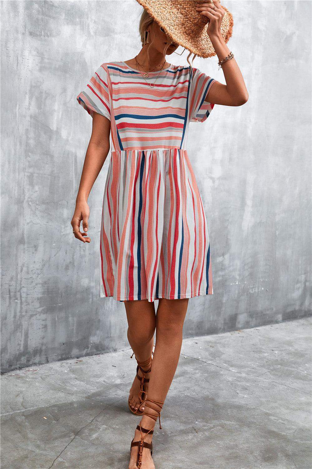 Striped Round Neck Dress - Trendsi - Flyclothing LLC