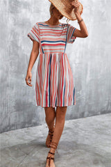Striped Round Neck Dress - Trendsi - Flyclothing LLC