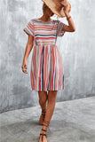 Striped Round Neck Dress - Trendsi