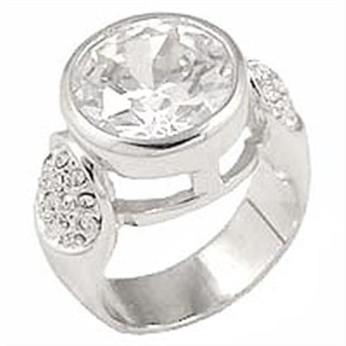 Alamode Rhodium Brass Ring with AAA Grade CZ in Clear - Alamode