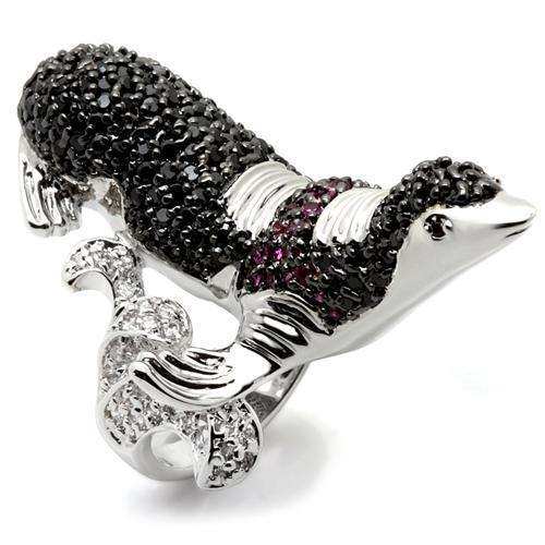 Alamode Rhodium + Ruthenium Brass Ring with AAA Grade CZ in Multi Color - Alamode - Flyclothing LLC