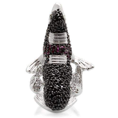 Alamode Rhodium + Ruthenium Brass Ring with AAA Grade CZ in Multi Color - Alamode - Flyclothing LLC