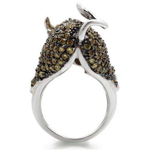 Alamode Rhodium + Ruthenium Brass Ring with AAA Grade CZ in Multi Color - Alamode - Flyclothing LLC