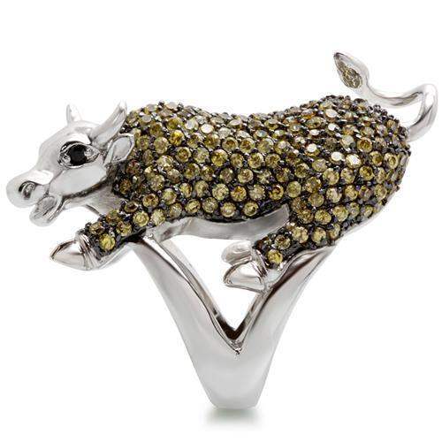 Alamode Rhodium + Ruthenium Brass Ring with AAA Grade CZ in Multi Color - Alamode - Flyclothing LLC