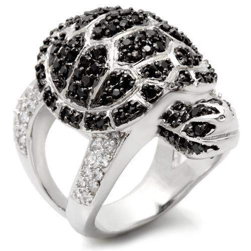 Alamode Rhodium + Ruthenium Brass Ring with AAA Grade CZ in Jet - Alamode - Flyclothing LLC