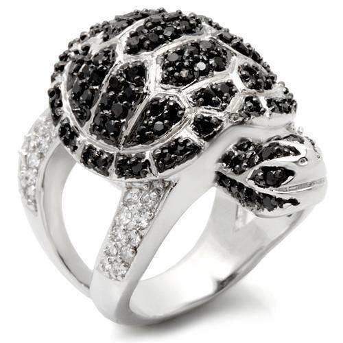 Alamode Rhodium + Ruthenium Brass Ring with AAA Grade CZ in Jet - Alamode - Flyclothing LLC