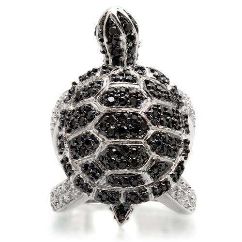 Alamode Rhodium + Ruthenium Brass Ring with AAA Grade CZ in Jet - Alamode - Flyclothing LLC