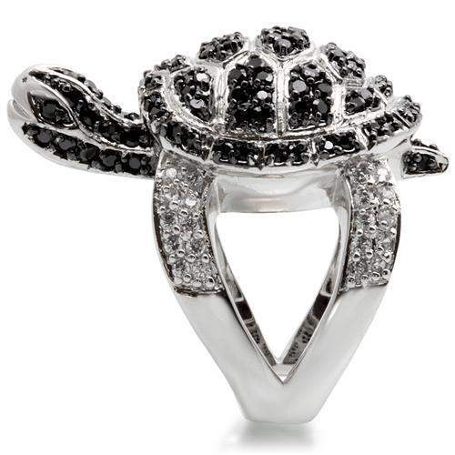 Alamode Rhodium + Ruthenium Brass Ring with AAA Grade CZ in Jet - Alamode - Flyclothing LLC