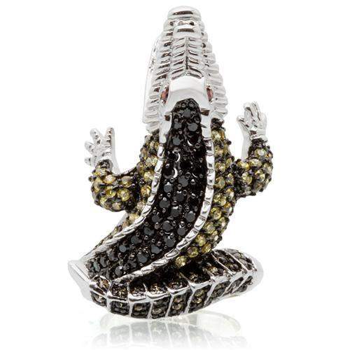 Alamode Rhodium + Ruthenium Brass Ring with AAA Grade CZ in Multi Color - Alamode - Flyclothing LLC