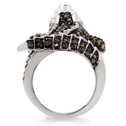Alamode Rhodium + Ruthenium Brass Ring with AAA Grade CZ in Multi Color - Flyclothing LLC