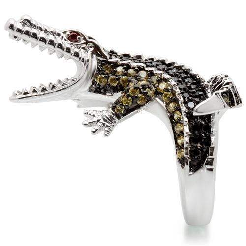 Alamode Rhodium + Ruthenium Brass Ring with AAA Grade CZ in Multi Color - Alamode - Flyclothing LLC