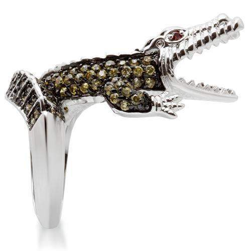 Alamode Rhodium + Ruthenium Brass Ring with AAA Grade CZ in Multi Color - Alamode - Flyclothing LLC
