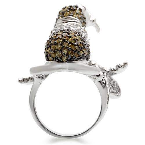 Alamode Rhodium + Ruthenium Brass Ring with AAA Grade CZ in Multi Color - Alamode - Flyclothing LLC