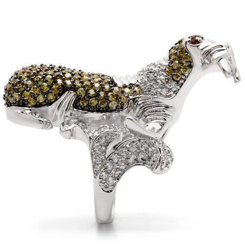Alamode Rhodium + Ruthenium Brass Ring with AAA Grade CZ in Multi Color - Alamode - Flyclothing LLC