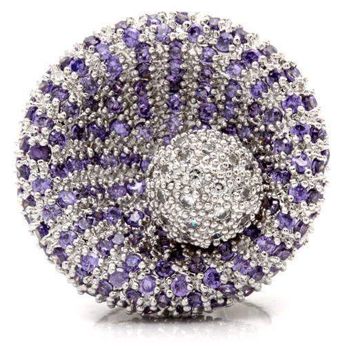 Alamode Rhodium Brass Ring with AAA Grade CZ in Tanzanite - Alamode - Flyclothing LLC