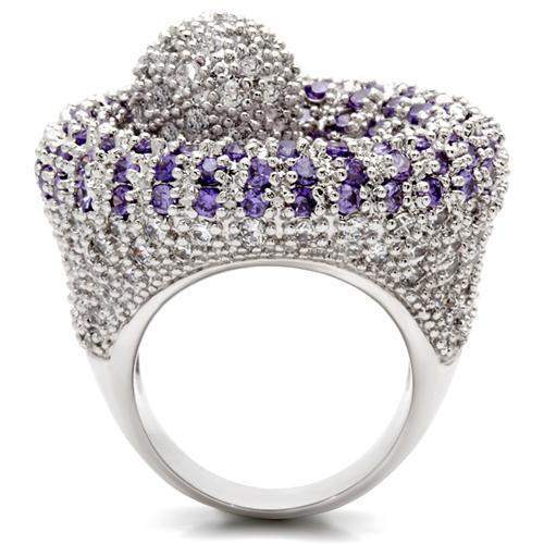 Alamode Rhodium Brass Ring with AAA Grade CZ in Tanzanite - Alamode - Flyclothing LLC