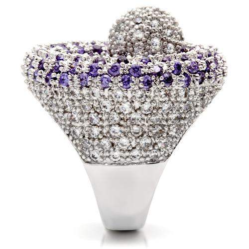 Alamode Rhodium Brass Ring with AAA Grade CZ in Tanzanite - Alamode - Flyclothing LLC