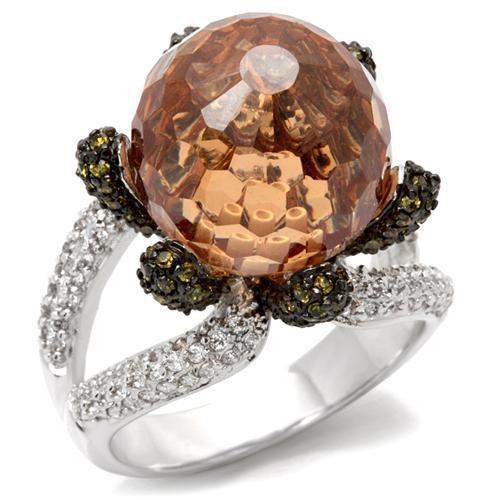 Alamode Rhodium + Ruthenium Brass Ring with AAA Grade CZ in Champagne - Alamode - Flyclothing LLC