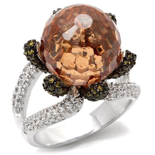 Alamode Rhodium + Ruthenium Brass Ring with AAA Grade CZ in Champagne - Alamode