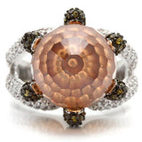 Alamode Rhodium + Ruthenium Brass Ring with AAA Grade CZ in Champagne - Alamode