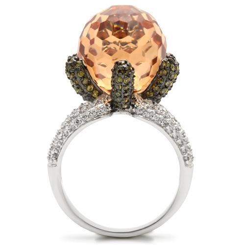 Alamode Rhodium + Ruthenium Brass Ring with AAA Grade CZ in Champagne - Alamode - Flyclothing LLC