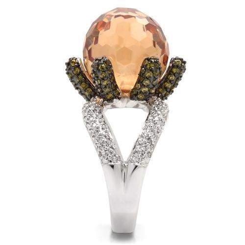 Alamode Rhodium + Ruthenium Brass Ring with AAA Grade CZ in Champagne - Alamode - Flyclothing LLC