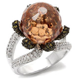 Alamode Rhodium + Ruthenium Brass Ring with AAA Grade CZ in Champagne - Alamode