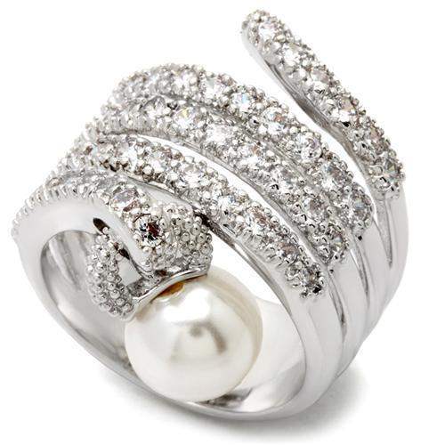 Alamode Rhodium Brass Ring with AAA Grade CZ in Clear - Alamode - Flyclothing LLC