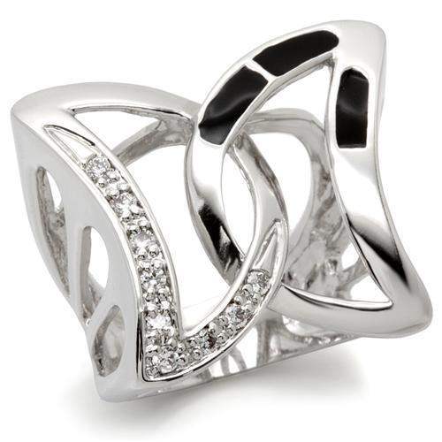 Alamode Rhodium Brass Ring with AAA Grade CZ in Clear - Alamode - Flyclothing LLC
