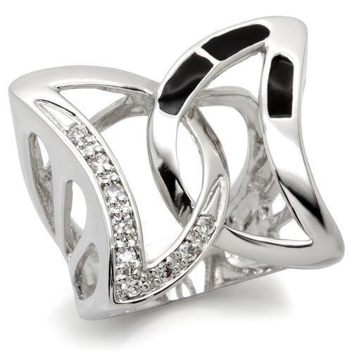Alamode Rhodium Brass Ring with AAA Grade CZ in Clear - Alamode