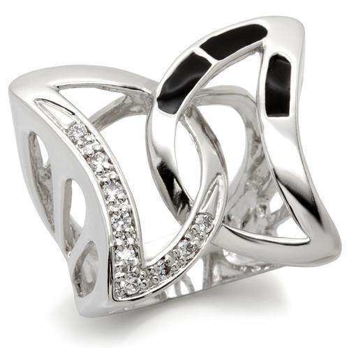 Alamode Rhodium Brass Ring with AAA Grade CZ in Clear - Alamode - Flyclothing LLC