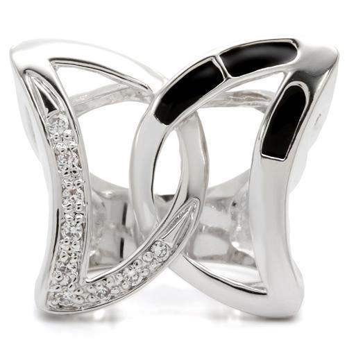Alamode Rhodium Brass Ring with AAA Grade CZ in Clear - Alamode - Flyclothing LLC