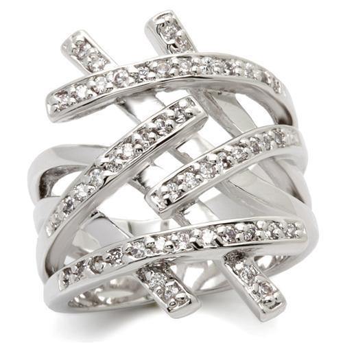 Alamode Rhodium Brass Ring with AAA Grade CZ in Clear - Alamode