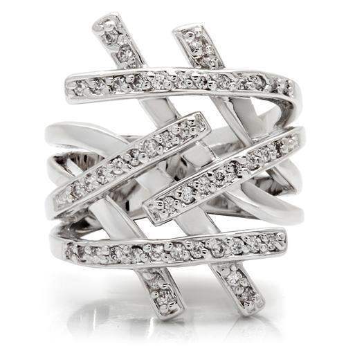 Alamode Rhodium Brass Ring with AAA Grade CZ in Clear - Alamode - Flyclothing LLC
