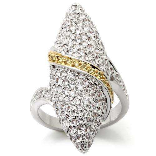 Alamode Gold+Rhodium Brass Ring with AAA Grade CZ in Topaz - Alamode - Flyclothing LLC