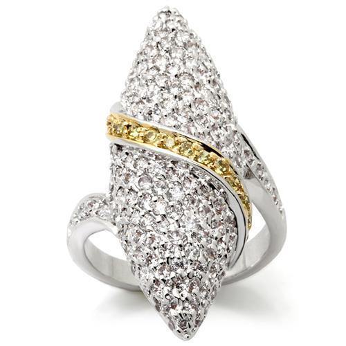 Alamode Gold+Rhodium Brass Ring with AAA Grade CZ in Topaz - Alamode