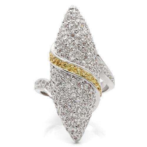 Alamode Gold+Rhodium Brass Ring with AAA Grade CZ in Topaz - Alamode - Flyclothing LLC