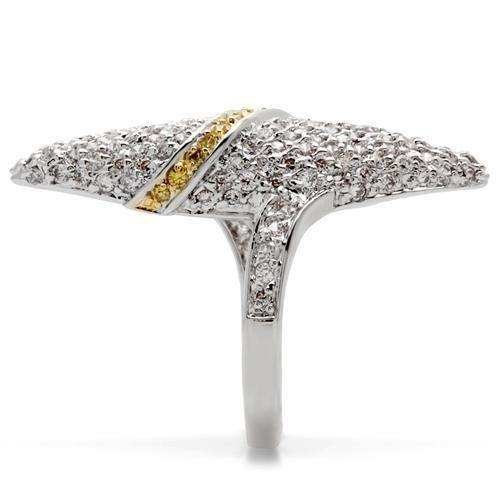 Alamode Gold+Rhodium Brass Ring with AAA Grade CZ in Topaz - Alamode - Flyclothing LLC