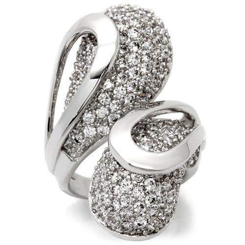 Alamode Rhodium Brass Ring with AAA Grade CZ in Clear - Alamode - Flyclothing LLC