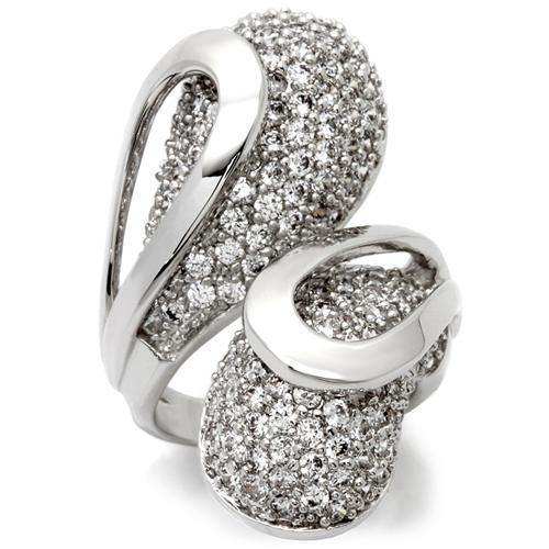 Alamode Rhodium Brass Ring with AAA Grade CZ in Clear - Alamode - Flyclothing LLC