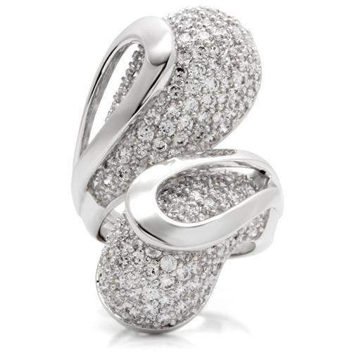 Alamode Rhodium Brass Ring with AAA Grade CZ in Clear - Alamode - Flyclothing LLC