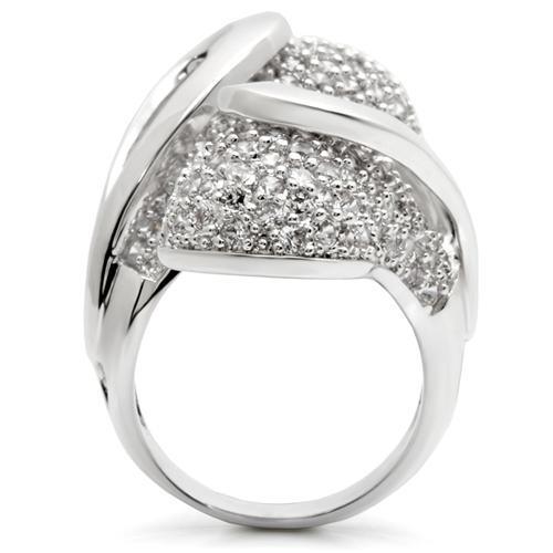 Alamode Rhodium Brass Ring with AAA Grade CZ in Clear - Flyclothing LLC