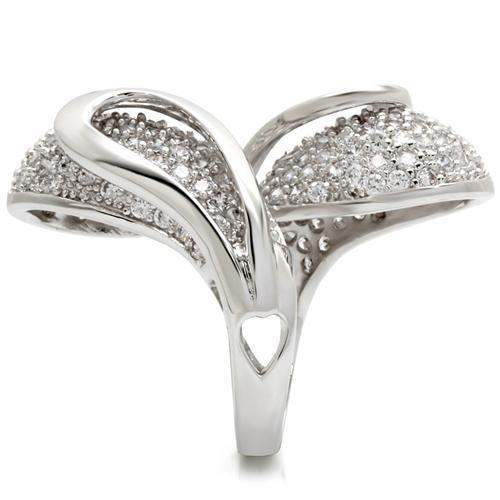 Alamode Rhodium Brass Ring with AAA Grade CZ in Clear - Alamode - Flyclothing LLC