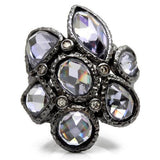 Alamode Ruthenium Brass Ring with AAA Grade CZ in Light Amethyst - Alamode