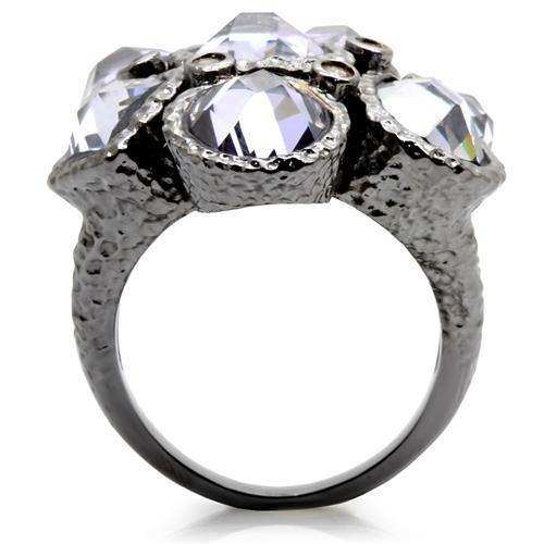 Alamode Ruthenium Brass Ring with AAA Grade CZ in Light Amethyst - Alamode - Flyclothing LLC