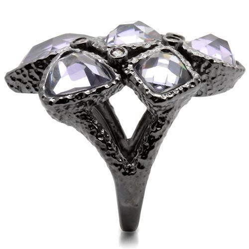 Alamode Ruthenium Brass Ring with AAA Grade CZ in Light Amethyst - Flyclothing LLC