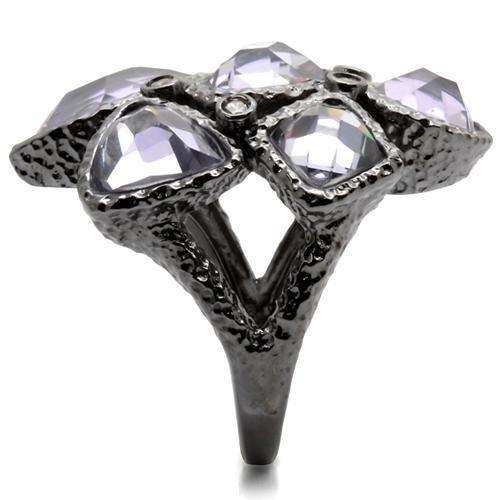 Alamode Ruthenium Brass Ring with AAA Grade CZ in Light Amethyst - Alamode - Flyclothing LLC
