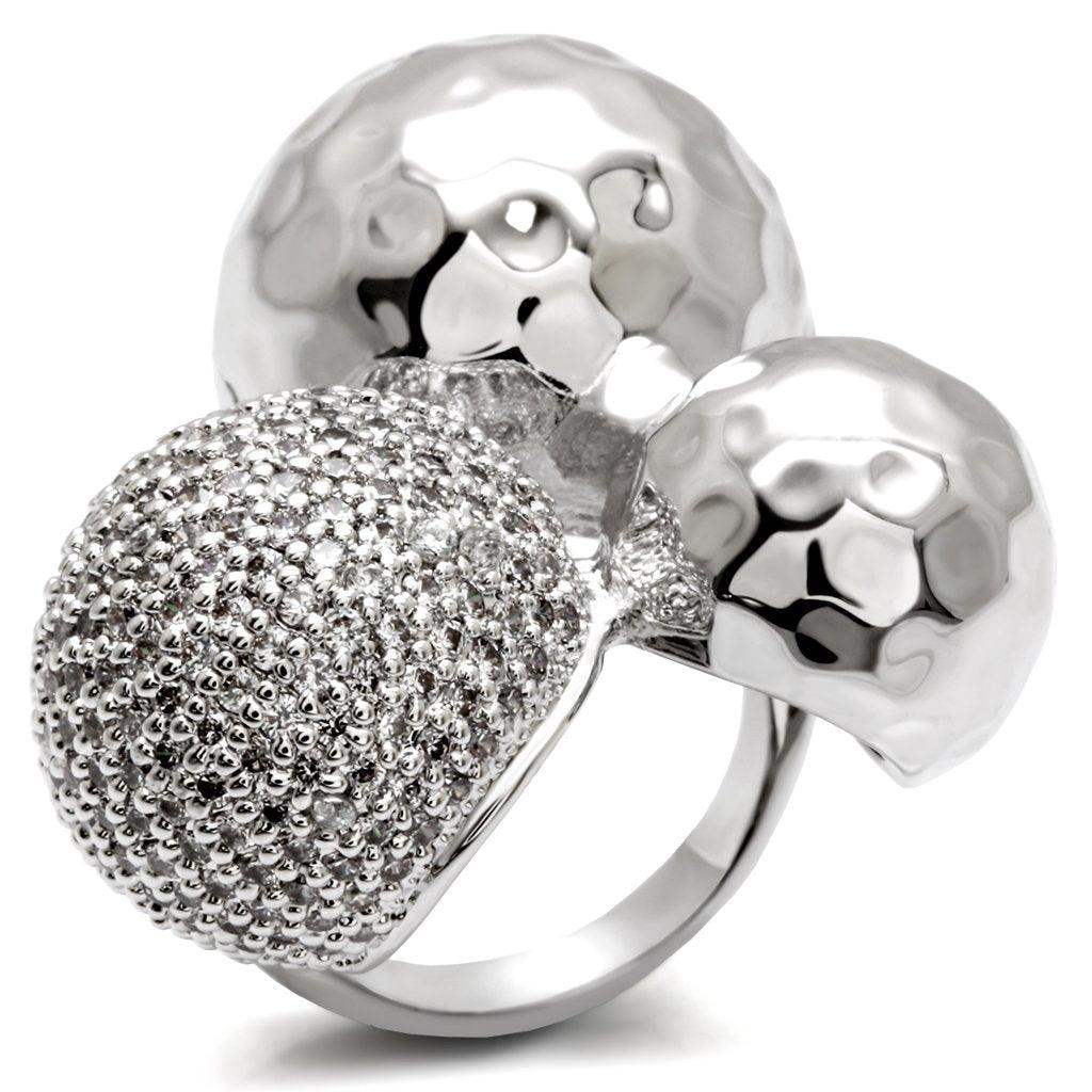 Alamode Rhodium Brass Ring with AAA Grade CZ in Clear - Alamode - Flyclothing LLC
