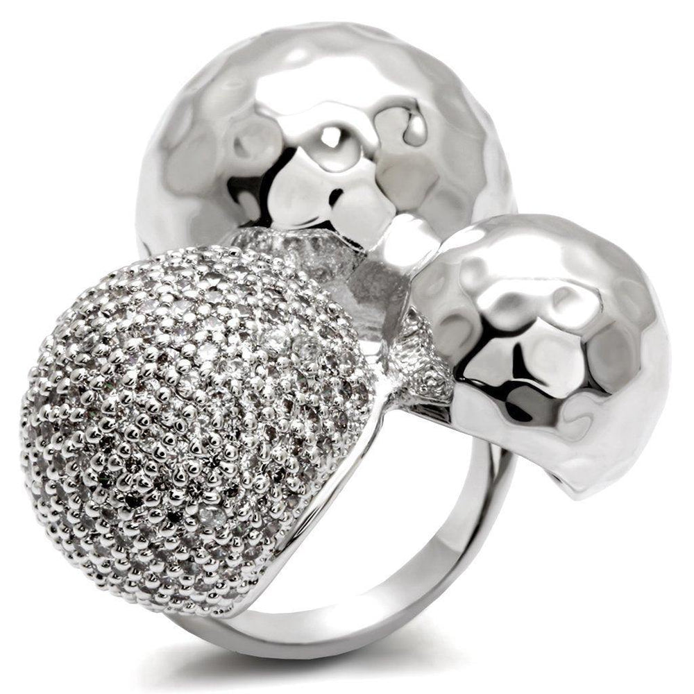 Alamode Rhodium Brass Ring with AAA Grade CZ in Clear - Alamode