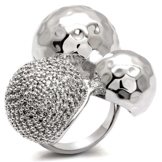 Alamode Rhodium Brass Ring with AAA Grade CZ in Clear - Alamode - Flyclothing LLC